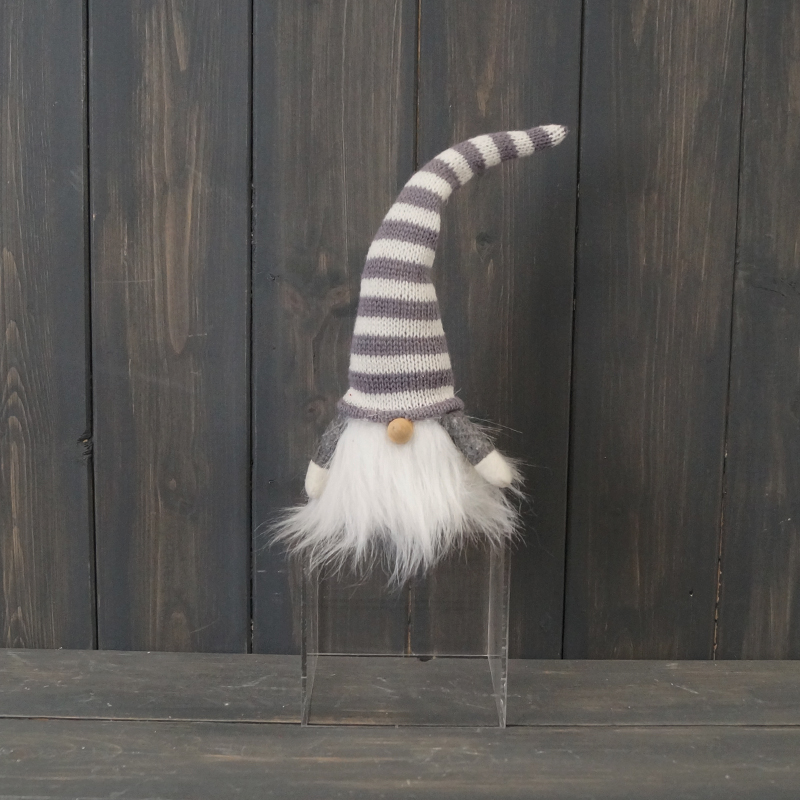 Grey Striped Tall Hat Fabric Gonk (24cm) detail page